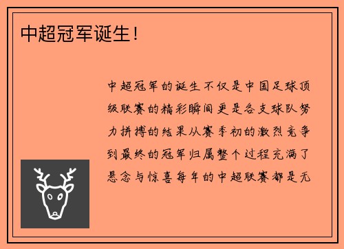 中超冠军诞生！