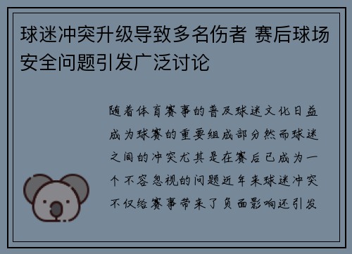 球迷冲突升级导致多名伤者 赛后球场安全问题引发广泛讨论
