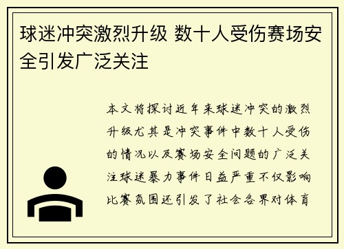 球迷冲突激烈升级 数十人受伤赛场安全引发广泛关注